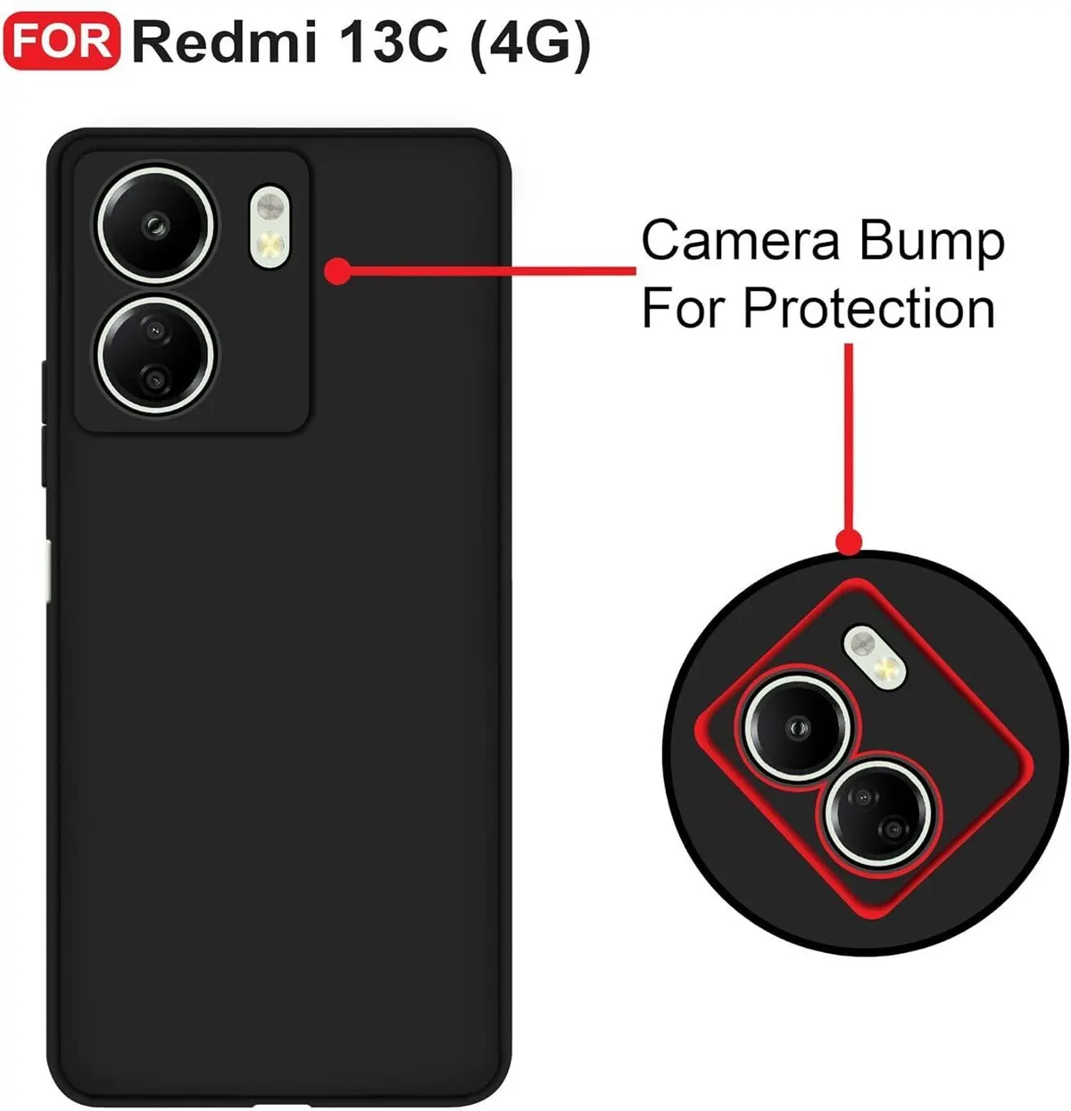 Micvir Back Cover for Redmi 13C 4G (Black, Silicon, Pack of: 1) — image 2 of 5