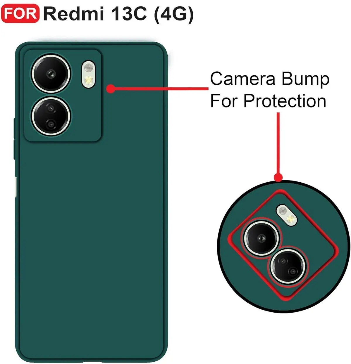 Micvir Back Cover for Redmi 13C 4G (Green, Silicon, Pack of: 1) — image 2 of 5