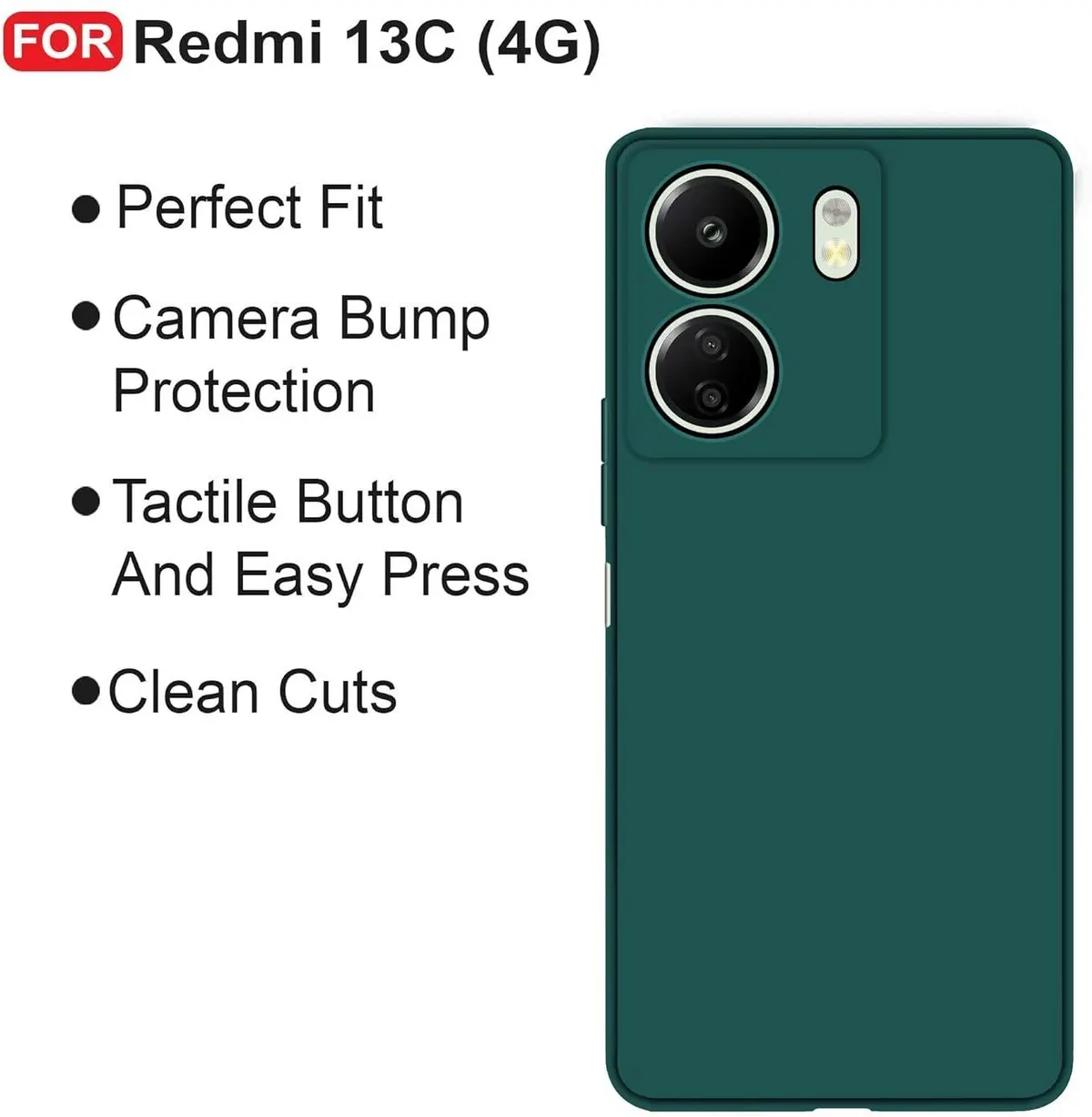 Micvir Back Cover for Redmi 13C 4G (Green, Silicon, Pack of: 1) — image 4 of 5