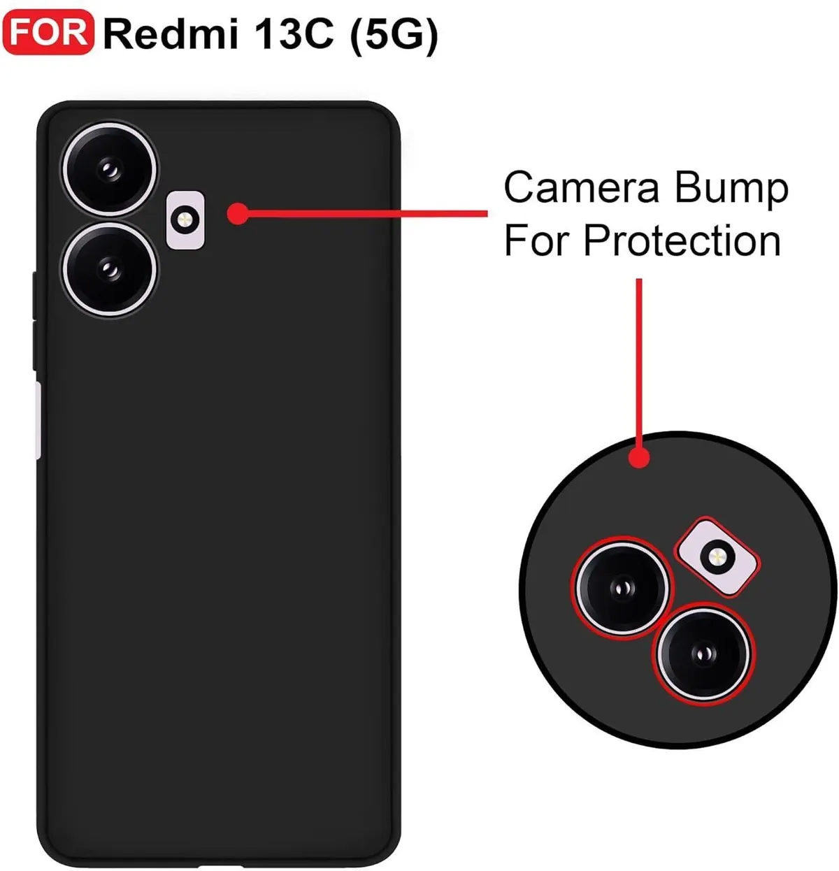 Micvir Back Cover for Redmi 13C 5G (Black, Silicon, Pack of: 1) — image 2 of 5