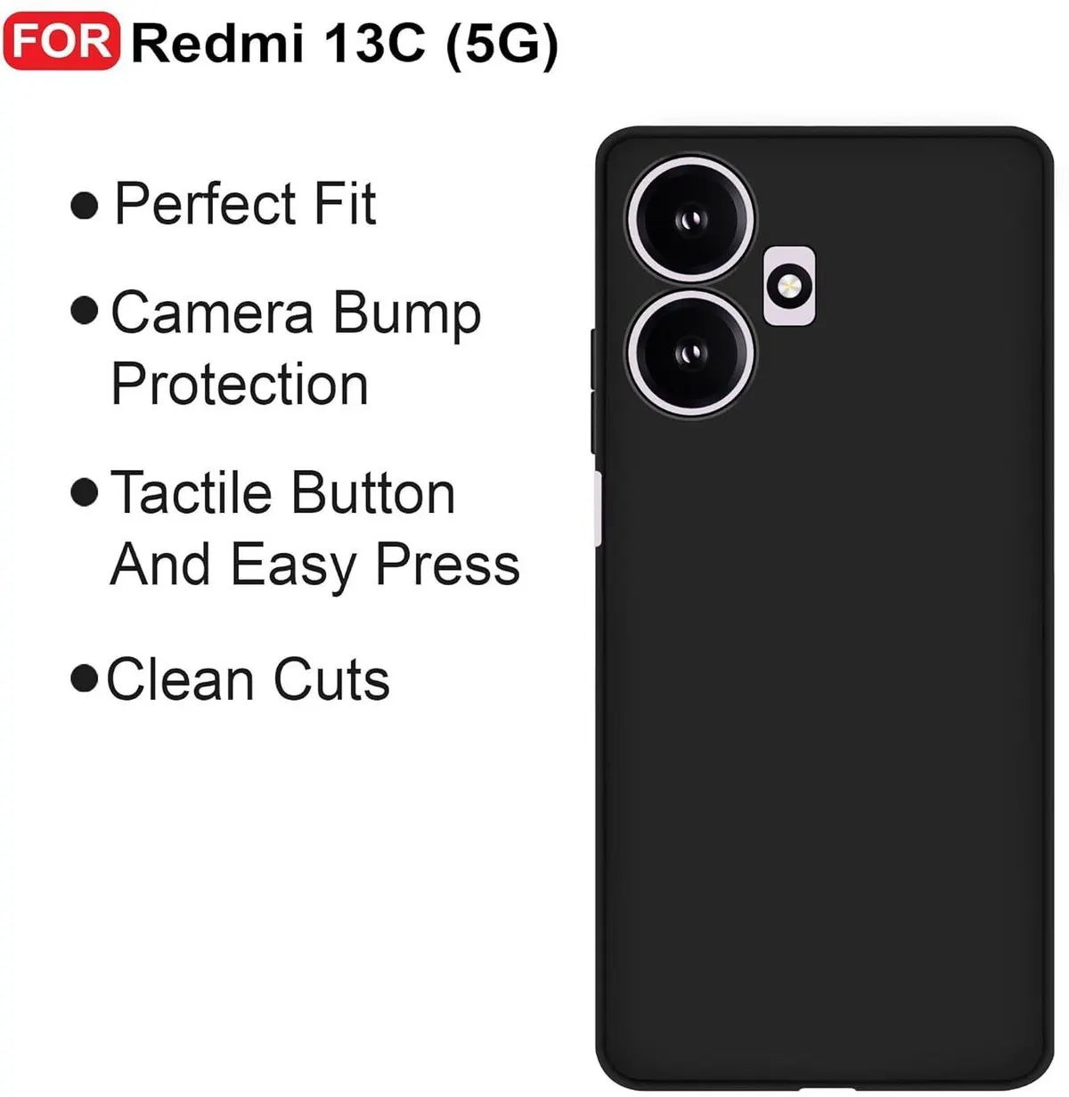 Micvir Back Cover for Redmi 13C 5G (Black, Silicon, Pack of: 1) — image 4 of 5