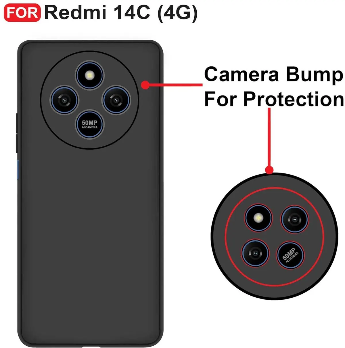 Micvir Back Cover for Redmi 14C 5G (Black, Dual Protection, Silicon, Pack of: 1) — image 2 of 5