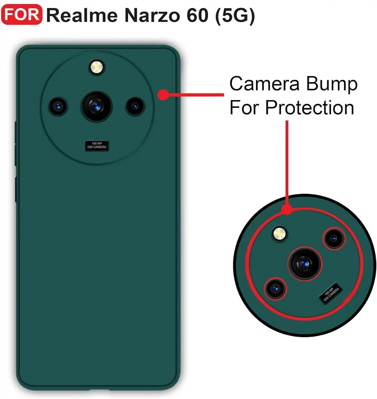 Micvir Back Cover for Realme Narzo 60 5G (Green, Dual Protection, Silicon, Pack of: 1) — image 2 of 5