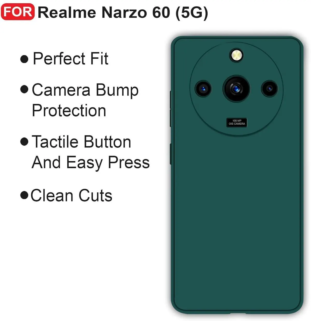 Micvir Back Cover for Realme Narzo 60 5G (Green, Dual Protection, Silicon, Pack of: 1) — image 4 of 5