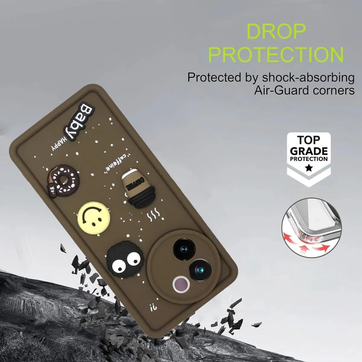 Micvir Back Cover for Vivo T3X 5G (Brown, Silicon, Pack of: 1) — image 3 of 4