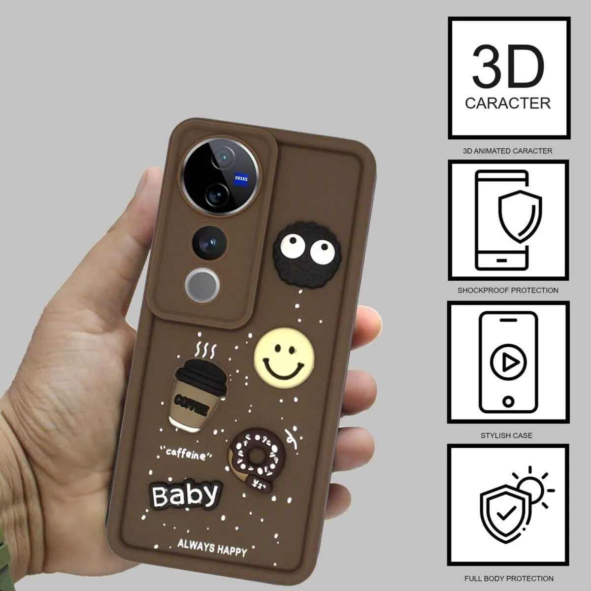 Micvir Back Cover for vivo V40 Pro 5G (Brown, Silicon, Pack of: 1) — image 2 of 4
