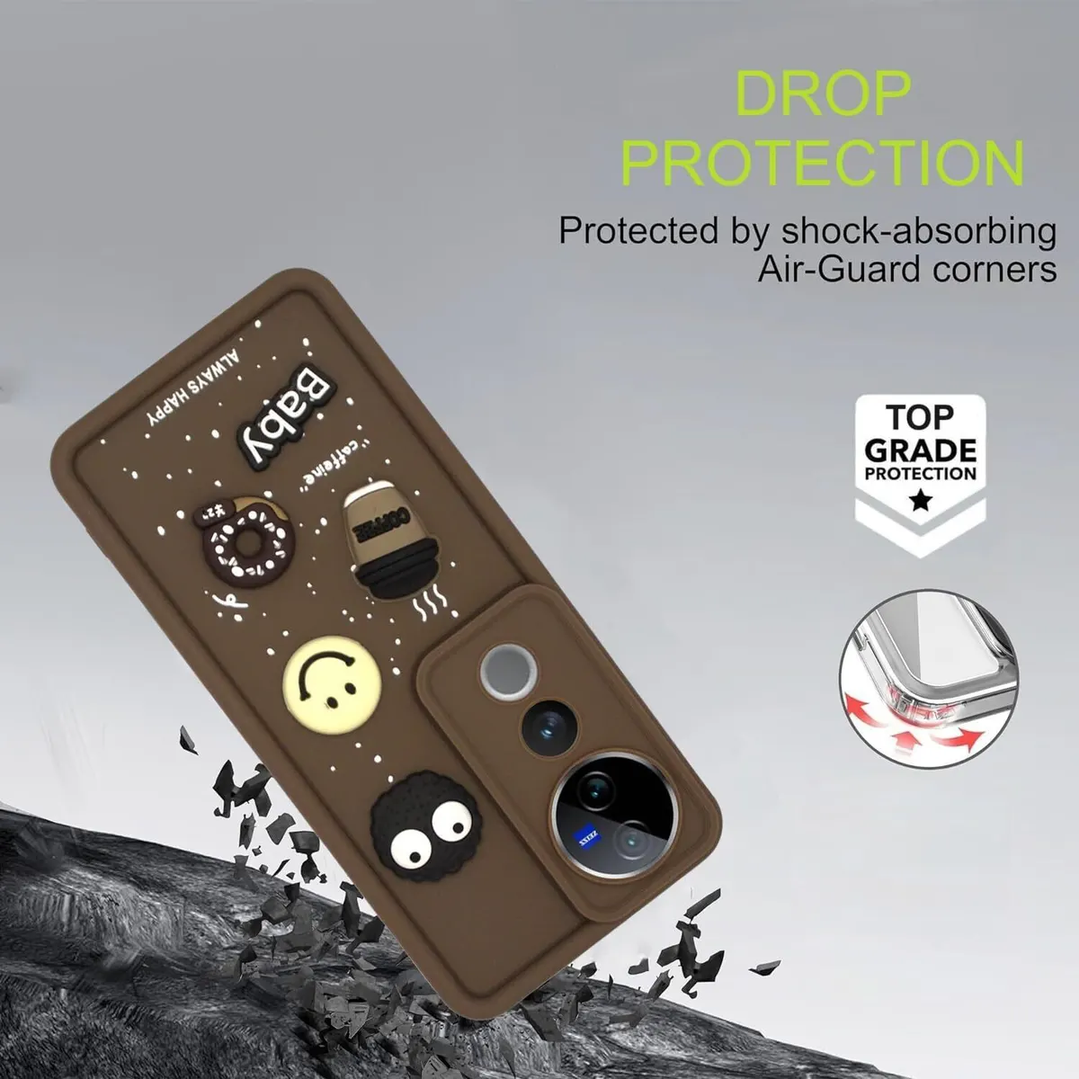 Micvir Back Cover for vivo V40 Pro 5G (Brown, Silicon, Pack of: 1) — image 3 of 4