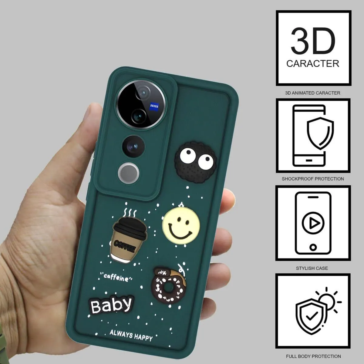 Micvir Back Cover for vivo V40 Pro 5G (Green, Silicon, Pack of: 1) — image 2 of 4