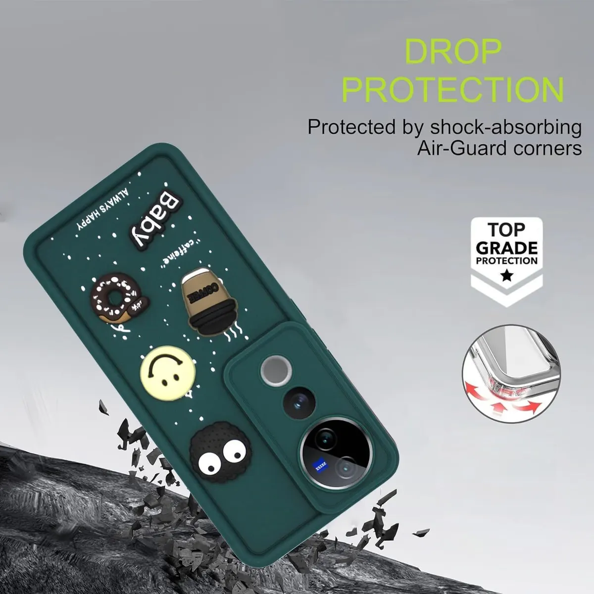 Micvir Back Cover for vivo V40 Pro 5G (Green, Silicon, Pack of: 1) — image 3 of 4