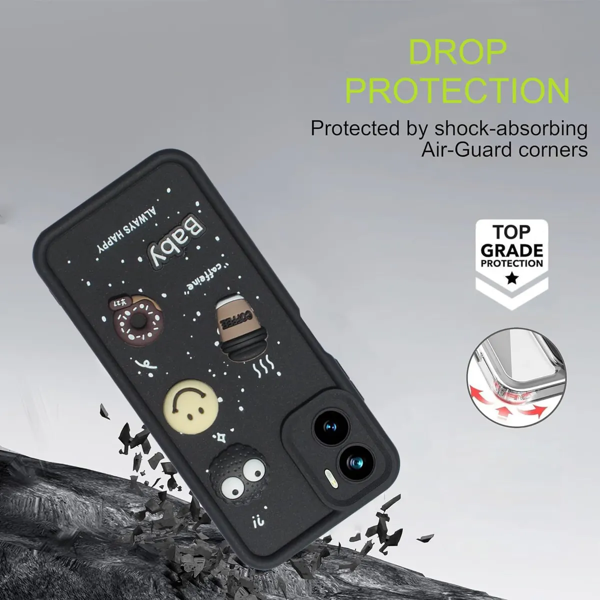 Micvir Back Cover for Redmi 13C 4G (Black, Silicon, Pack of: 1) — image 3 of 4