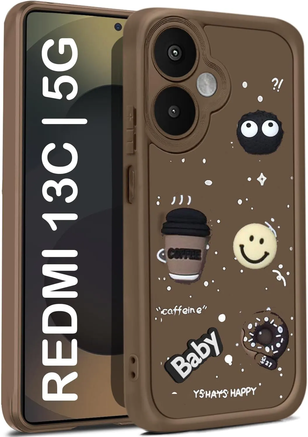 Micvir Back Cover for Redmi 13C 5G (Brown, Silicon, Pack of: 1)