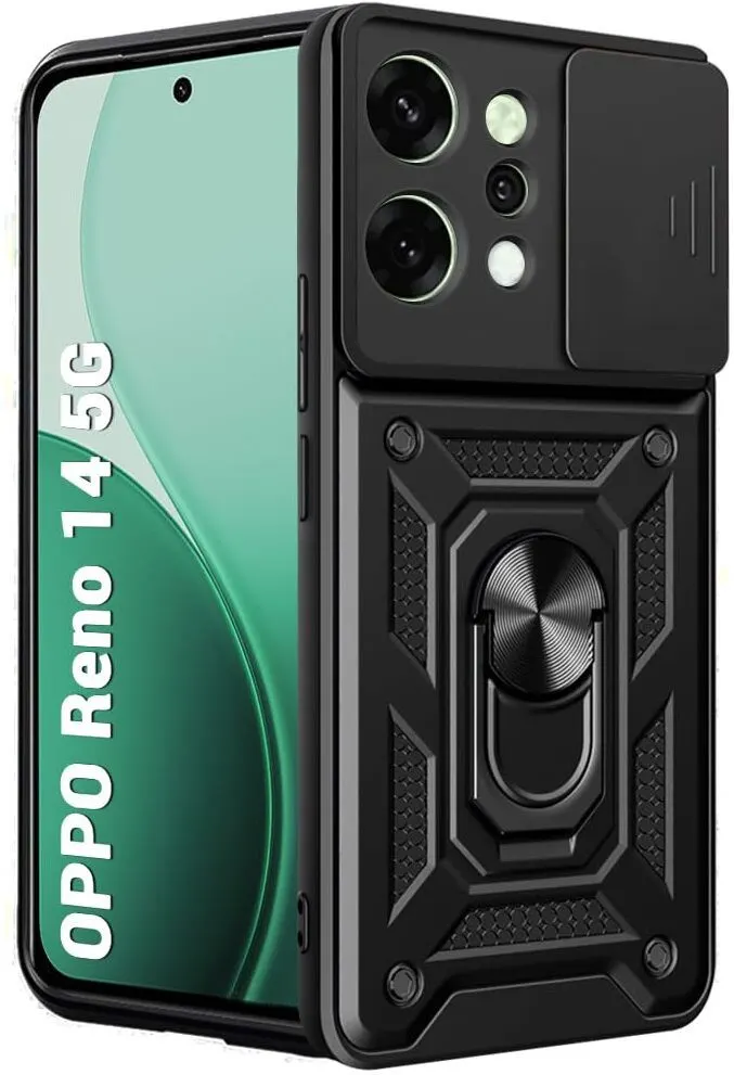 Micvir Back Cover for Oppo Reno 14 5G (Black, Shock Proof, Polycarbonate, Silicon, Pack of: 1)