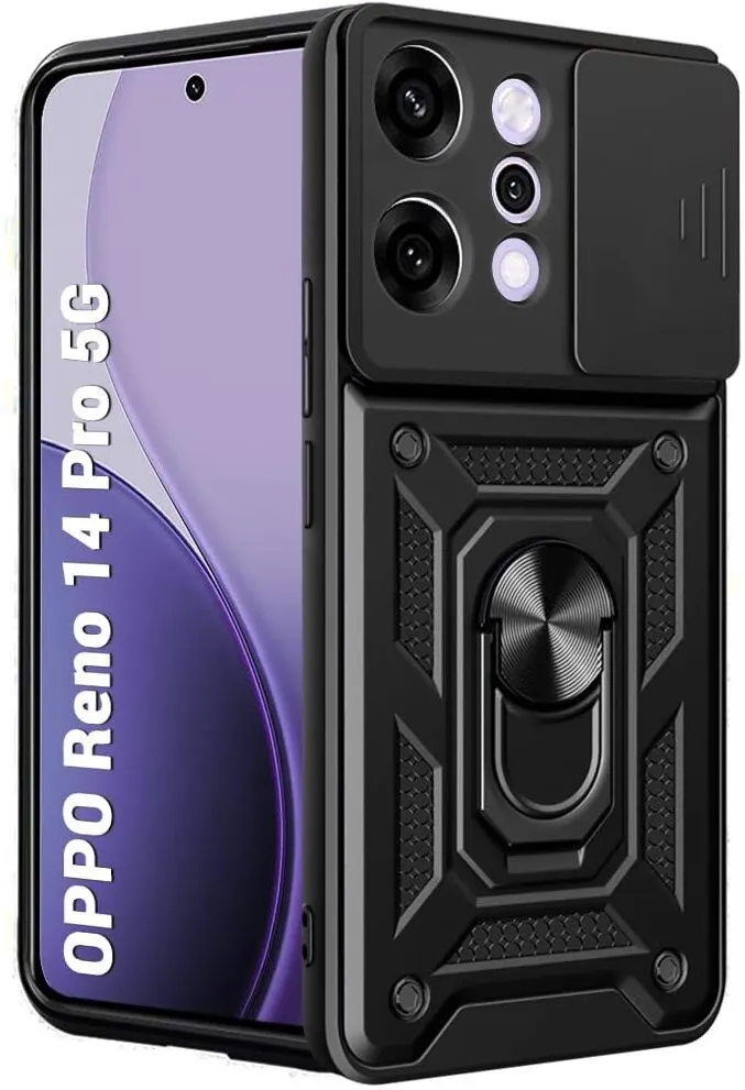 Micvir Back Cover for Oppo Reno 14 Pro 5G (Black, Shock Proof, Polycarbonate, Silicon, Pack of: 1)