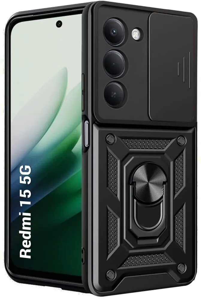 Micvir Back Cover for Redmi 15 5G (Black, Shock Proof, Polycarbonate, Silicon, Pack of: 1)