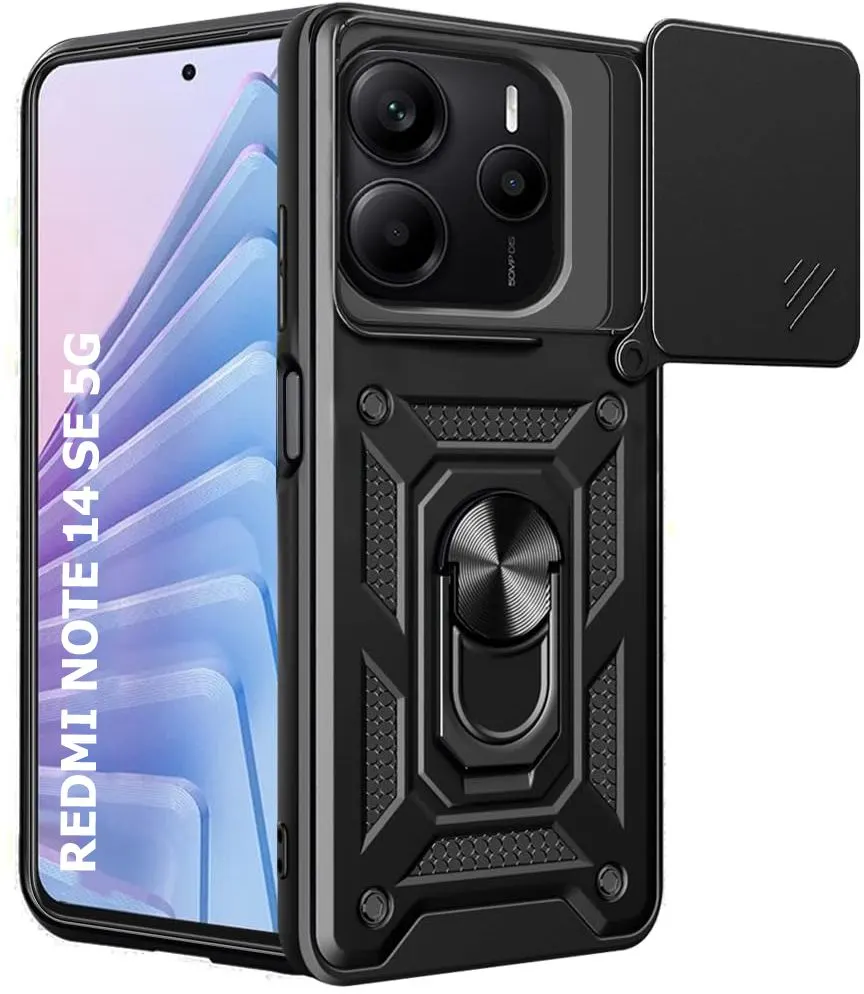 Micvir Back Cover for Redmi Note 14 SE 5G (Black, Shock Proof, Polycarbonate, Silicon, Pack of: 1)