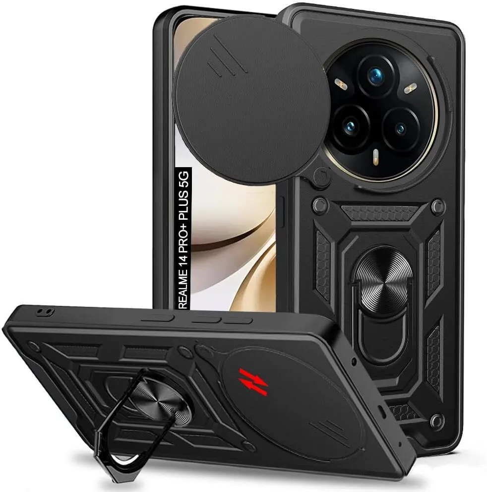 Micvir Back Cover for realme 14 Pro 5G (Black, Shock Proof, Polycarbonate, Silicon, Pack of: 1)