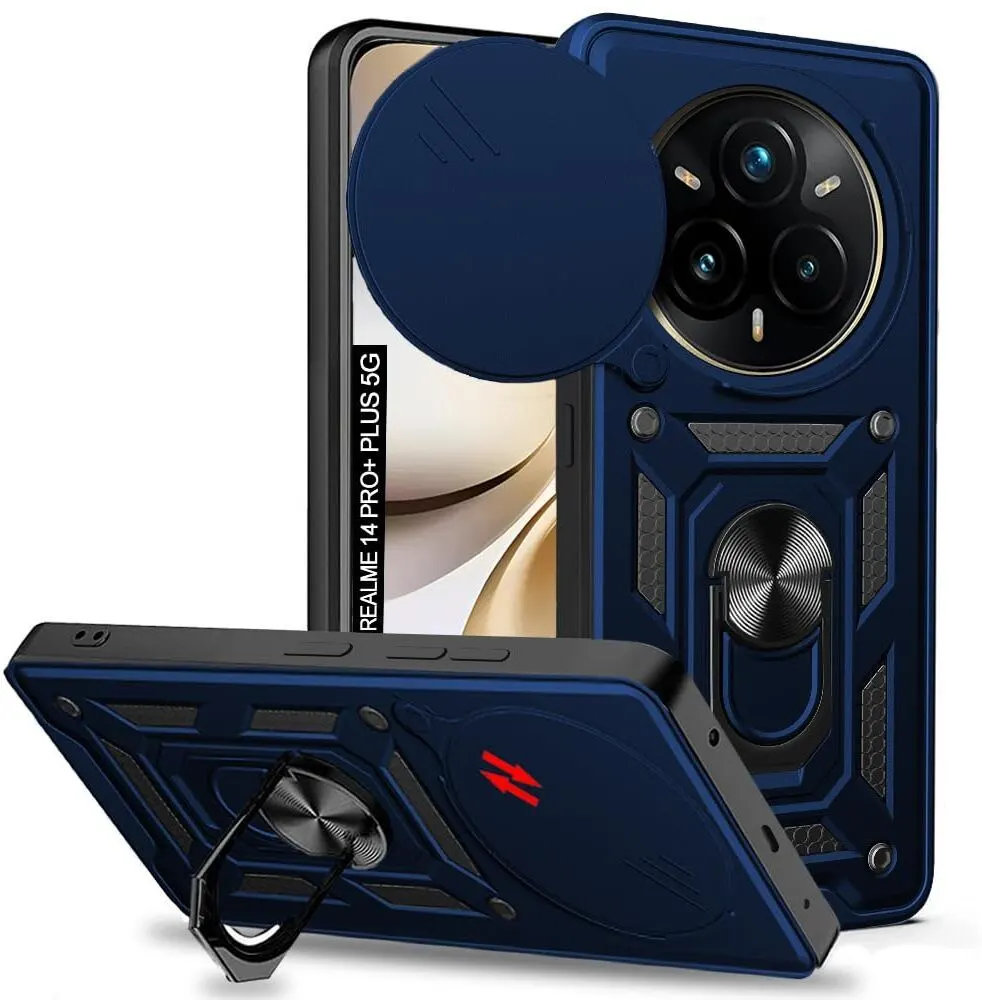 Micvir Back Cover for realme 14 Pro 5G (Blue, Shock Proof, Polycarbonate, Silicon, Pack of: 1)