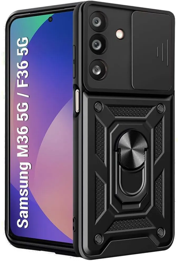 Micvir Back Cover for Samsung Galaxy F36 5G (Black, Shock Proof, Polycarbonate, Silicon, Pack of: 1)