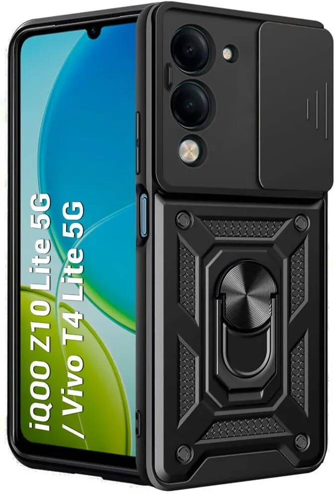 Micvir Back Cover for Vivo T4 Lite 5G (Black, Shock Proof, Polycarbonate, Silicon, Pack of: 1)