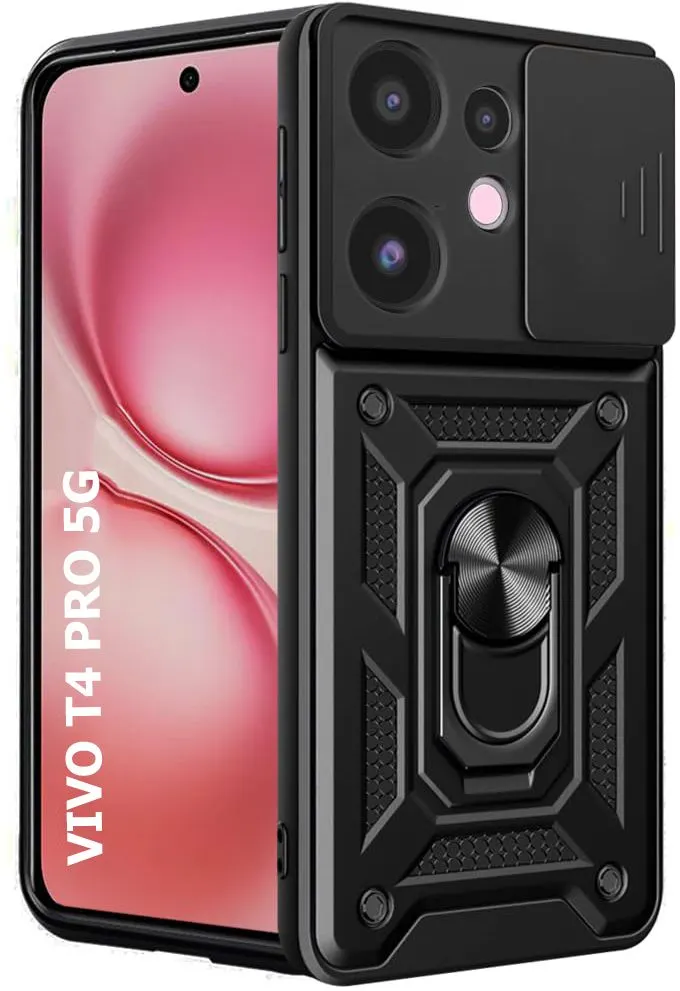 Micvir Back Cover for Vivo T4 Pro 5G (Black, Shock Proof, Polycarbonate, Silicon, Pack of: 1)