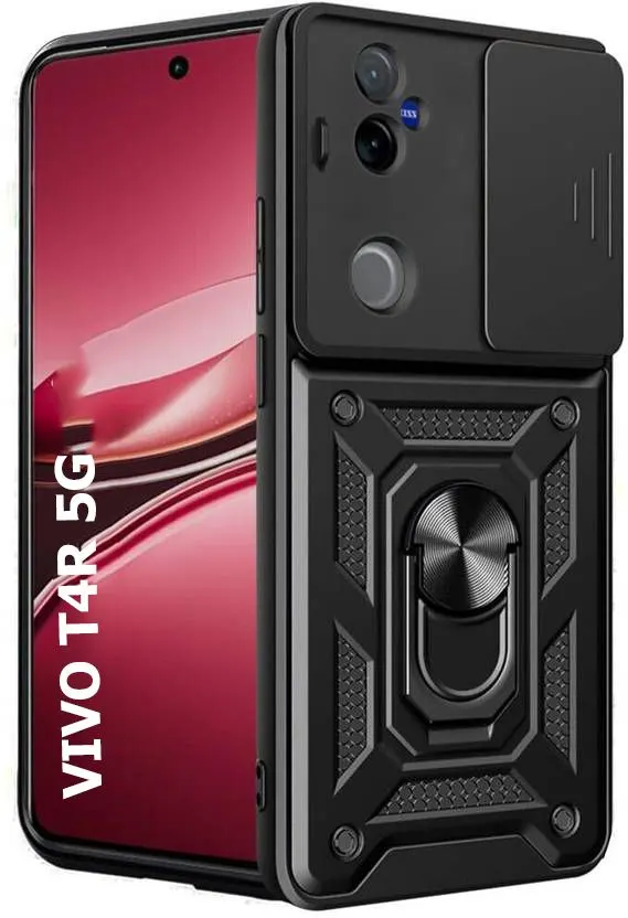 Micvir Back Cover for Vivo T4R 5G (Black, Shock Proof, Polycarbonate, Silicon, Pack of: 1)
