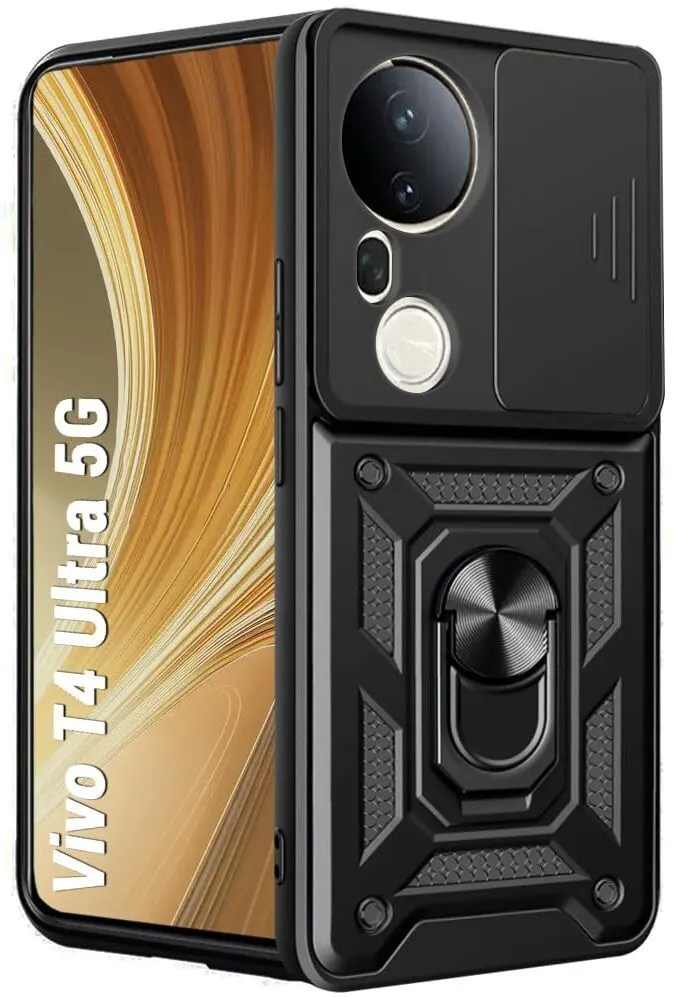 Micvir Back Cover for Vivo T4 Ultra 5G (Black, Shock Proof, Polycarbonate, Silicon, Pack of: 1)