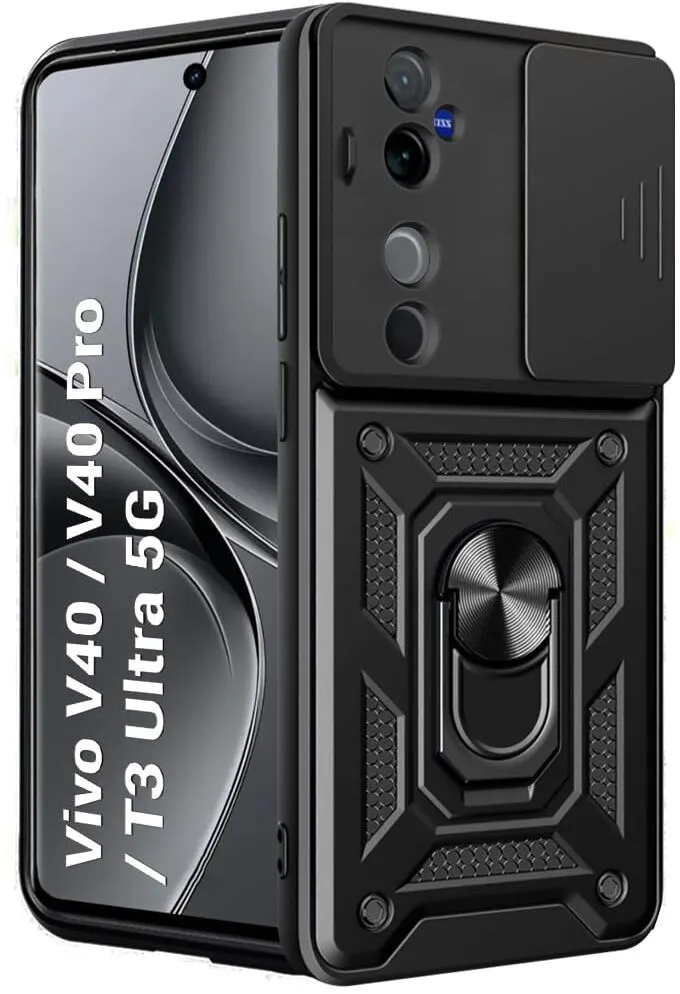 Micvir Back Cover for vivo V40 5G (Black, Shock Proof, Polycarbonate, Silicon, Pack of: 1)