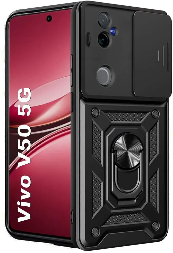 Micvir Back Cover for vivo V50 5G (Black, Shock Proof, Polycarbonate, Silicon, Pack of: 1)