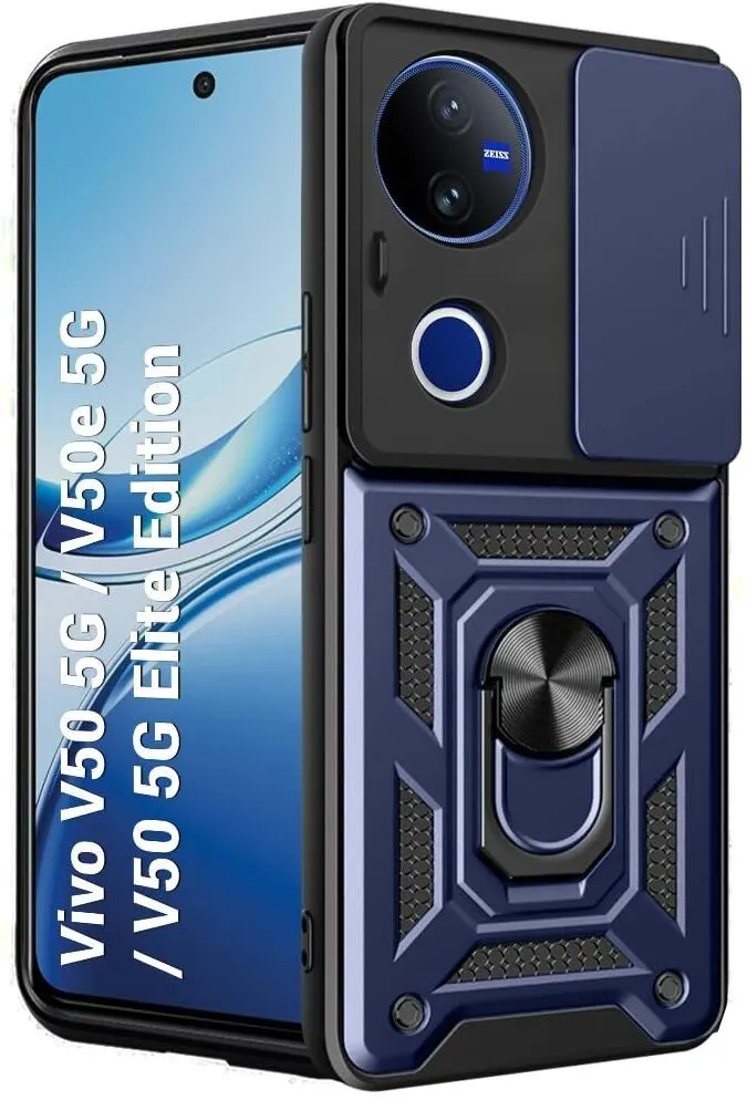 Micvir Back Cover for vivo V50 5G Elite Edition (Blue, Shock Proof, Polycarbonate, Silicon, Pack of: 1)
