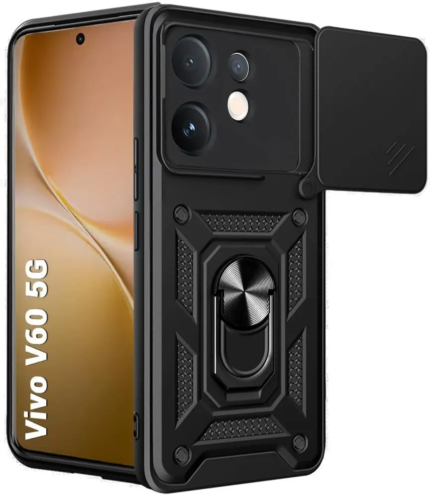Micvir Back Cover for Vivo V60 5G (Black, Shock Proof, Polycarbonate, Silicon, Pack of: 1)