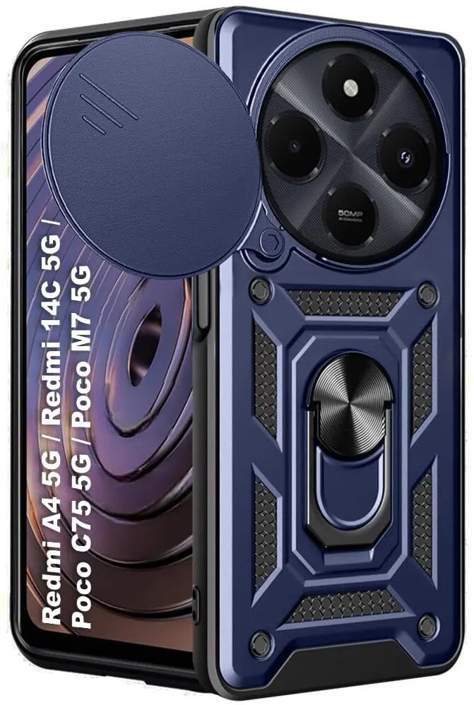 Micvir Back Cover for Redmi 14C 5G (Blue, Shock Proof, Polycarbonate, Silicon, Pack of: 1)
