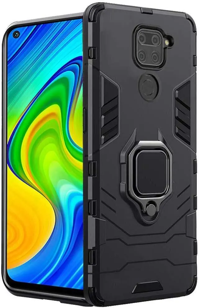 Micvir Back Cover for Mi Redmi Note 9 (Transparent, Black, Shock Proof, Plastic, Silicon, Pack of: 1)