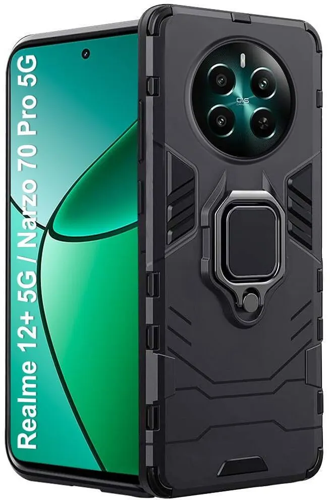 Micvir Back Cover for Realme 12 Plus 5G (Transparent, Black, Shock Proof, Plastic, Silicon, Pack of: 1)