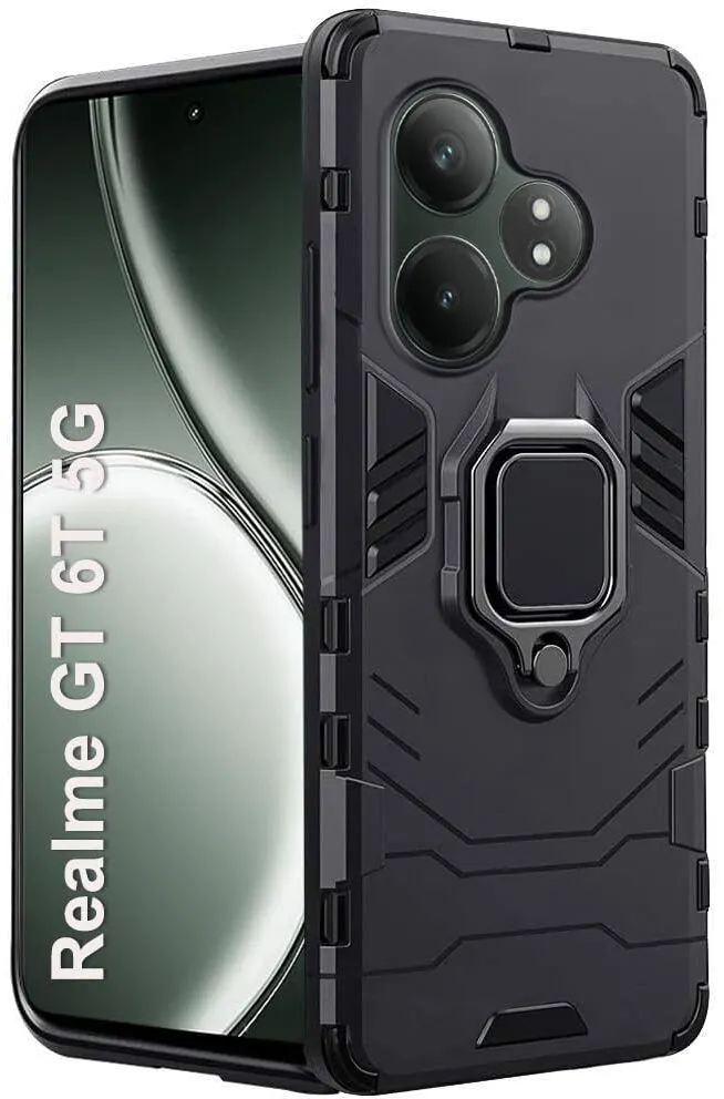 Micvir Back Cover for Realme GT 6T 5G (Black, Shock Proof, Plastic, Silicon, Pack of: 1)