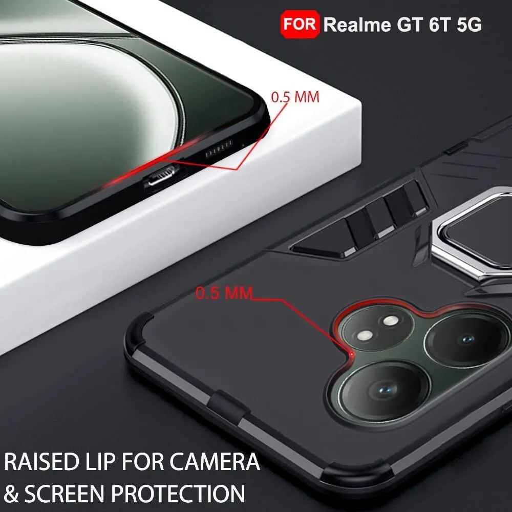 Micvir Back Cover for Realme GT 6T 5G (Black, Shock Proof, Plastic, Silicon, Pack of: 1) — image 2 of 5