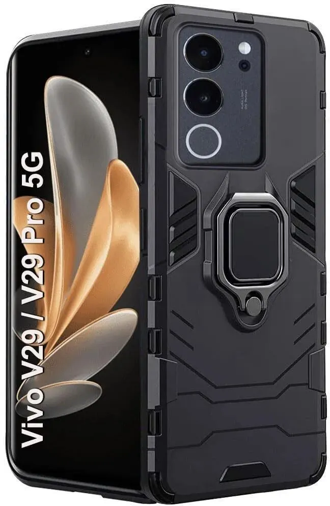 Micvir Back Cover for vivo V29 5G (Transparent, Black, Shock Proof, Plastic, Silicon, Pack of: 1)