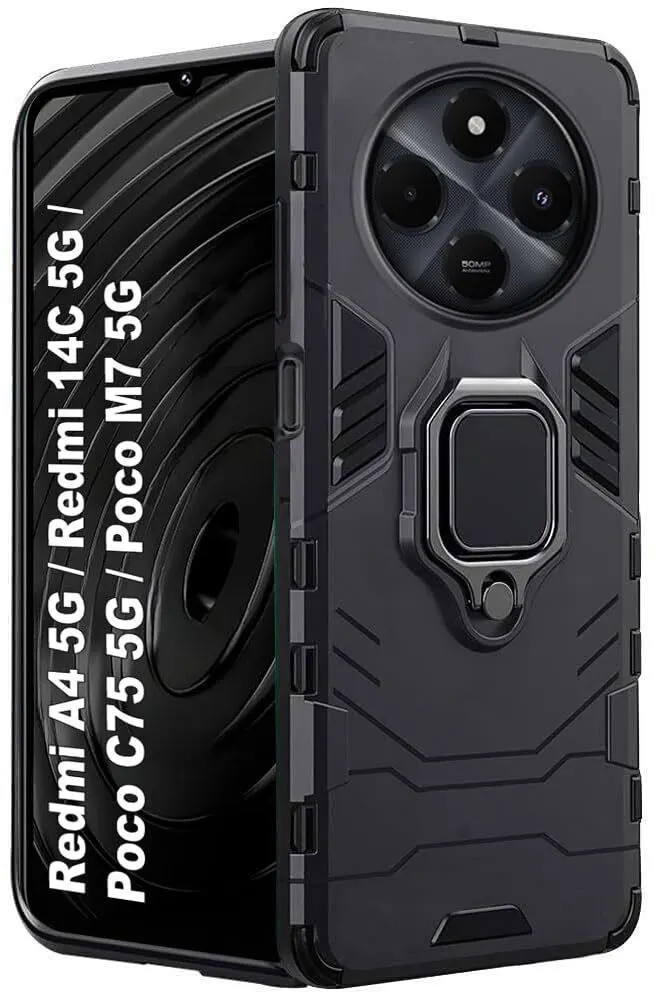 Micvir Back Cover for Redmi 14C 5G (Transparent, Black, Shock Proof, Plastic, Silicon, Pack of: 1)