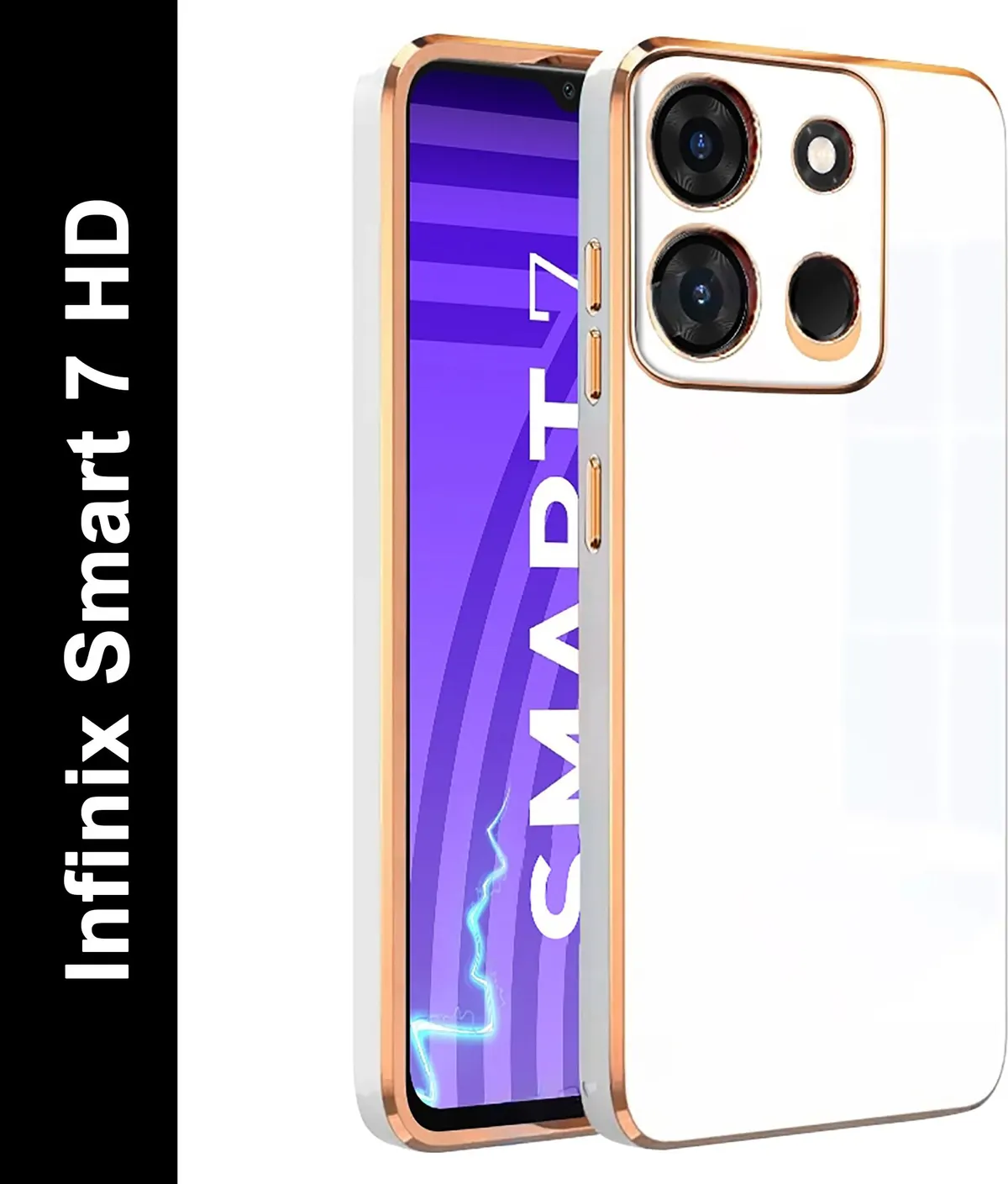 Micvir Back Cover for Infinix Smart 7 HD (White, Gold, Silicon, Pack of: 1)
