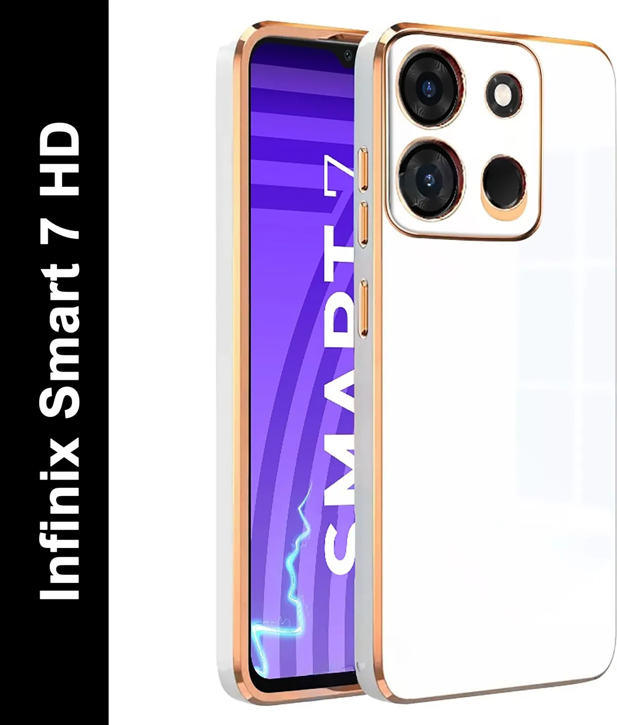 Micvir Back Cover for Infinix Smart 7 (White, Gold, Silicon, Pack of: 1)