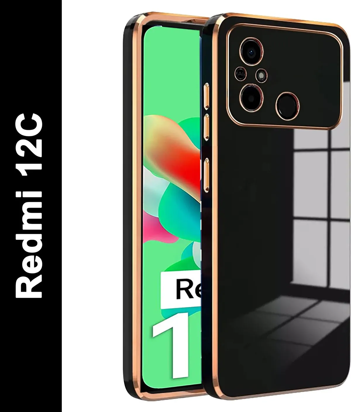 Micvir Back Cover for Redmi 12C (Black, Silicon, Pack of: 1)