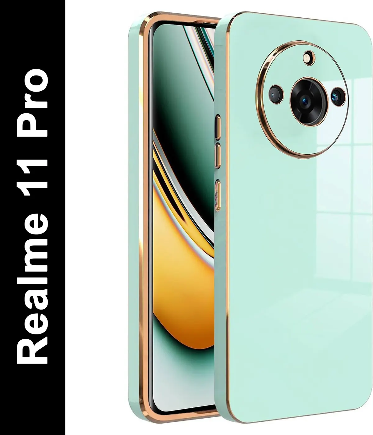 Micvir Back Cover for Realme 11 Pro (Green, Electroplated, Silicon, Pack of: 1)