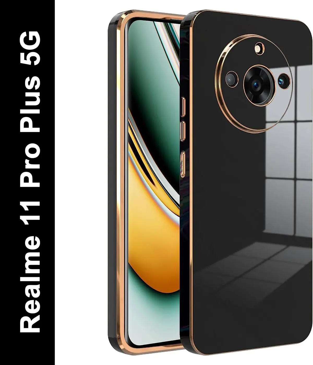 Micvir Back Cover for Realme 11 Pro Plus 5G (Black, Electroplated, Silicon, Pack of: 1)