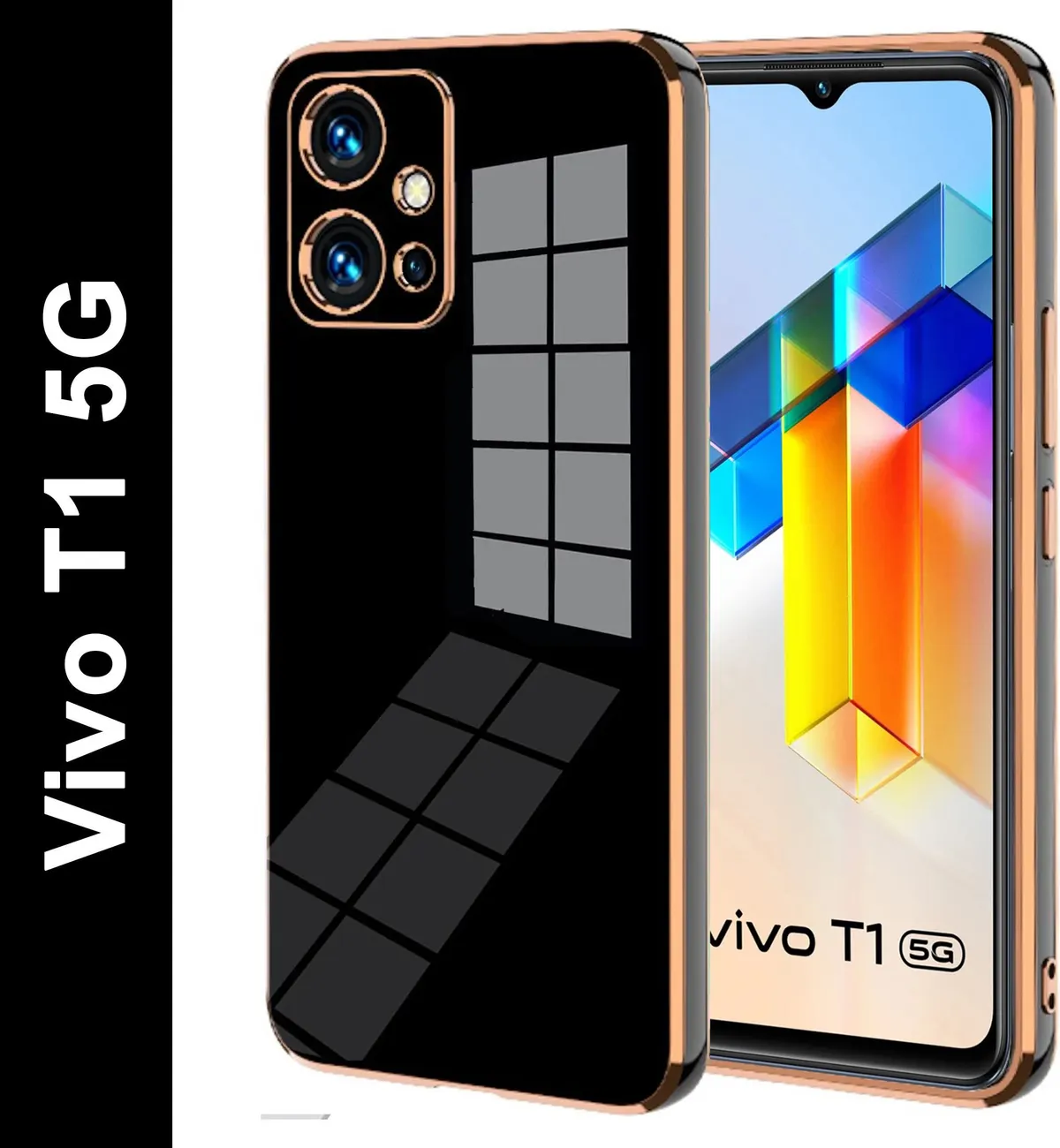Micvir Back Cover for Vivo T1 5G (Black, Silicon, Pack of: 1)