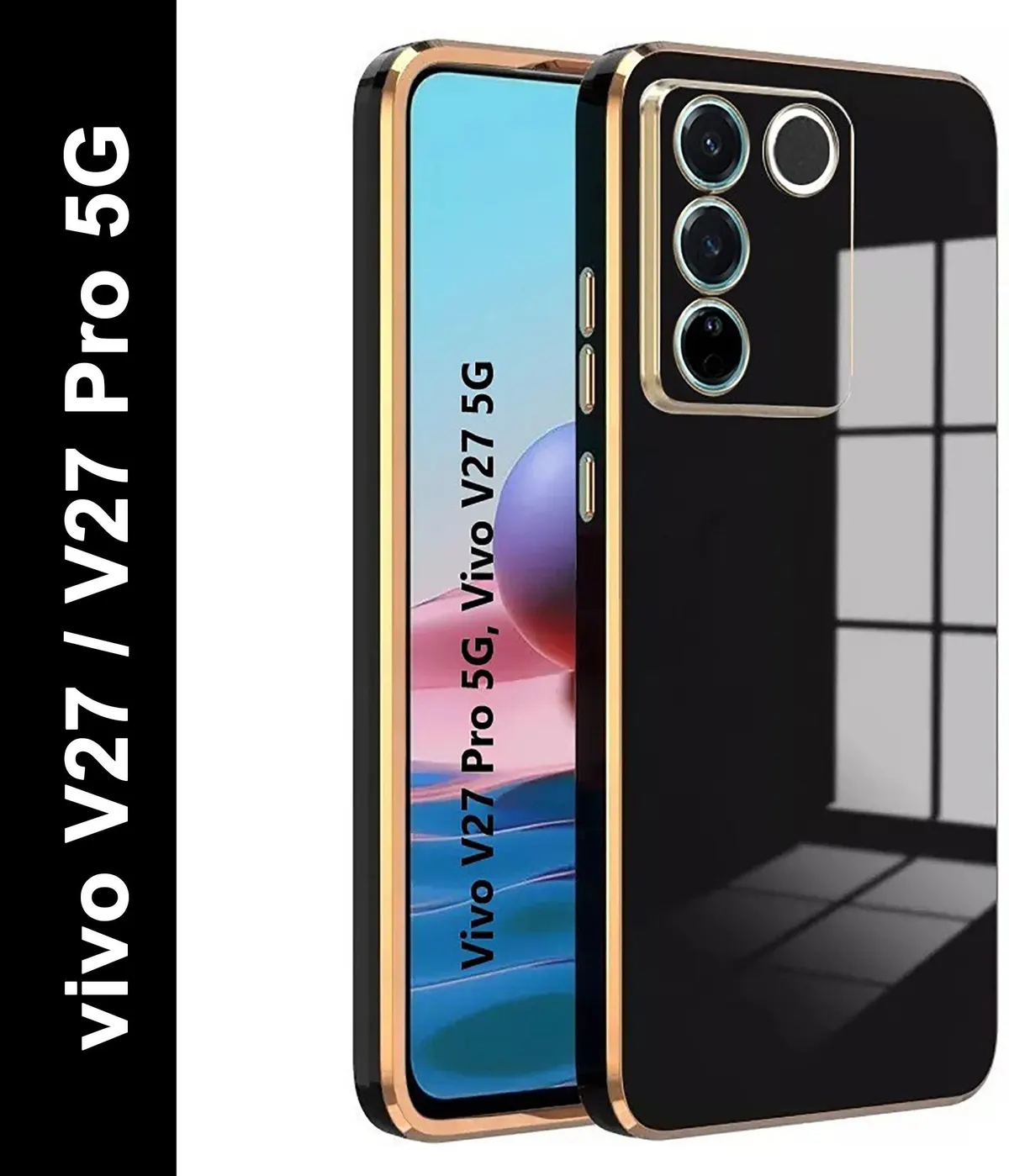Micvir Back Cover for Vivo V27 Pro 5G (Black, Silicon, Pack of: 1)