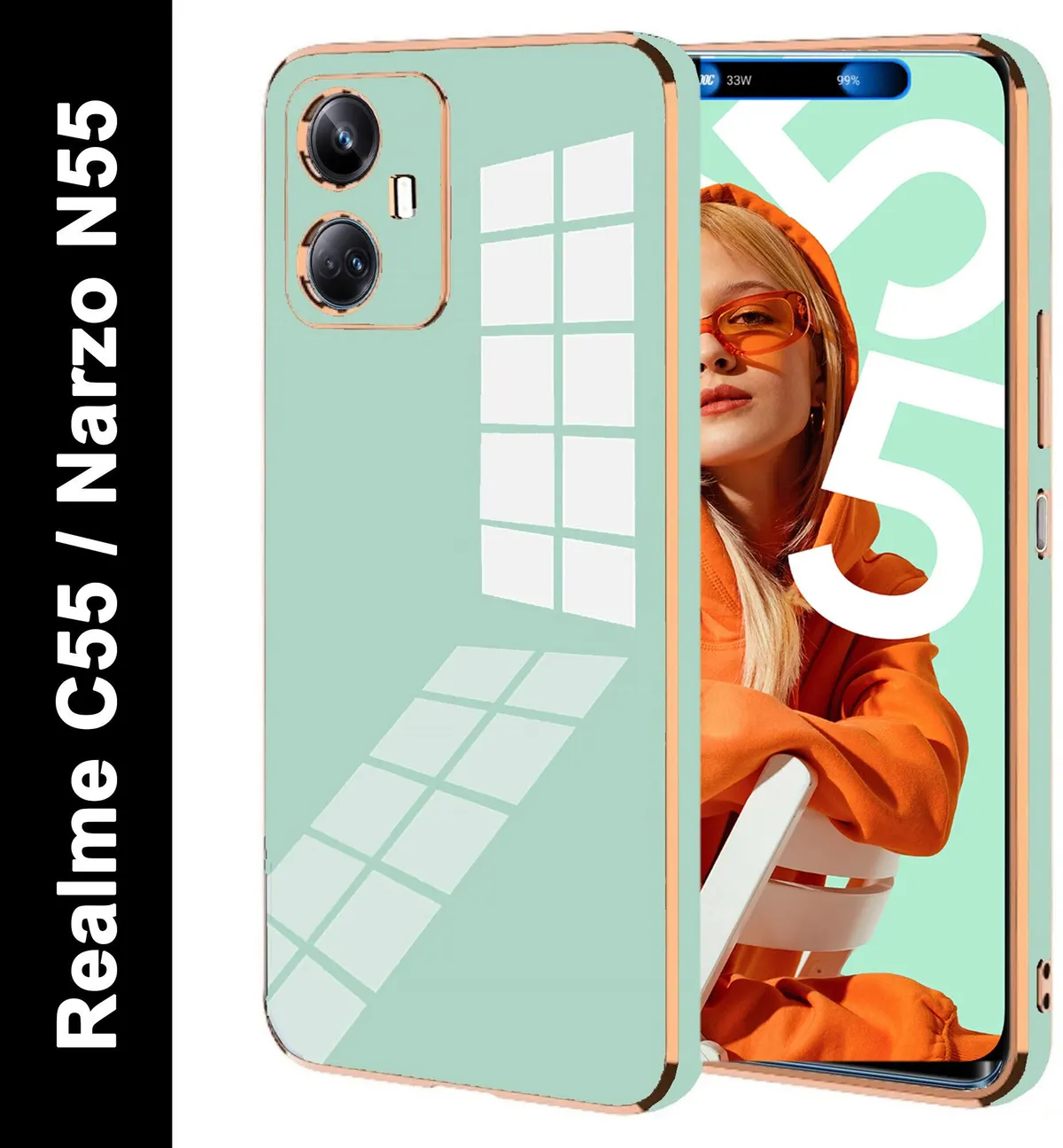Micvir Back Cover for Realme C55, Realme Narzo N55 (Green, Silicon, Pack of: 1)