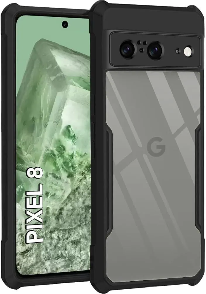 Micvir Back Cover for Google Pixel 8 (Transparent, Black, Shock Proof, Polycarbonate, Pack of: 1)