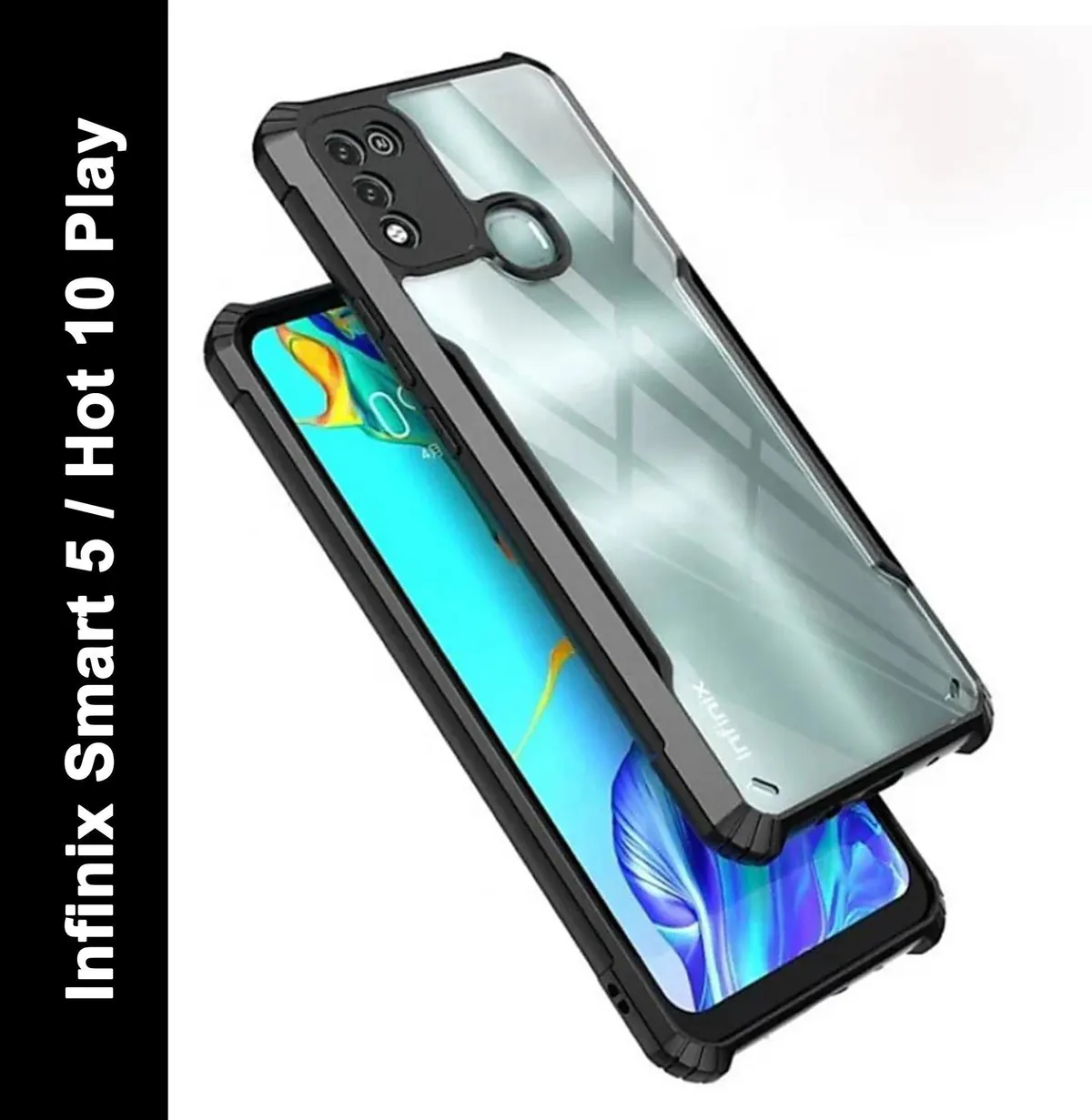 Micvir Back Cover for Infinix Hot 10 Play, Infinix Smart 5 (Transparent, Black, Shock Proof, Polycarbonate, Pack of: 1)