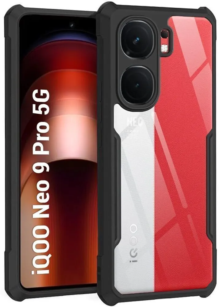 Micvir Back Cover for iQOO Neo 9 Pro 5G (Transparent, Black, Shock Proof, Polycarbonate, Pack of: 1)