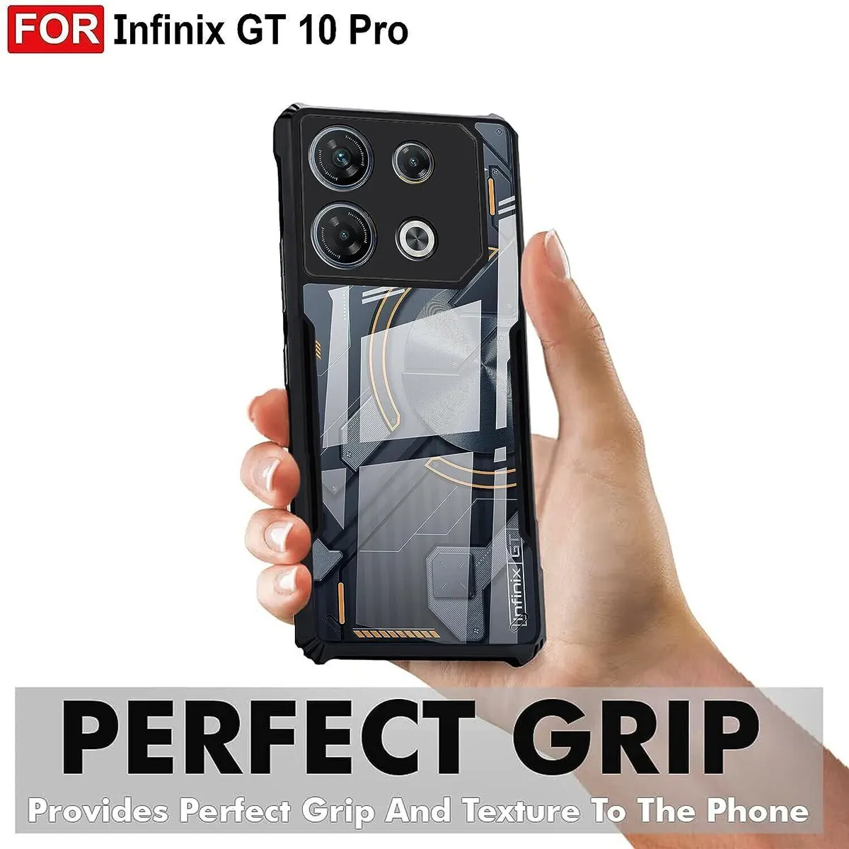 Micvir Back Cover for Infinix GT10 Pro (Transparent, Black, Shock Proof, Polycarbonate, Pack of: 1) — image 2 of 5