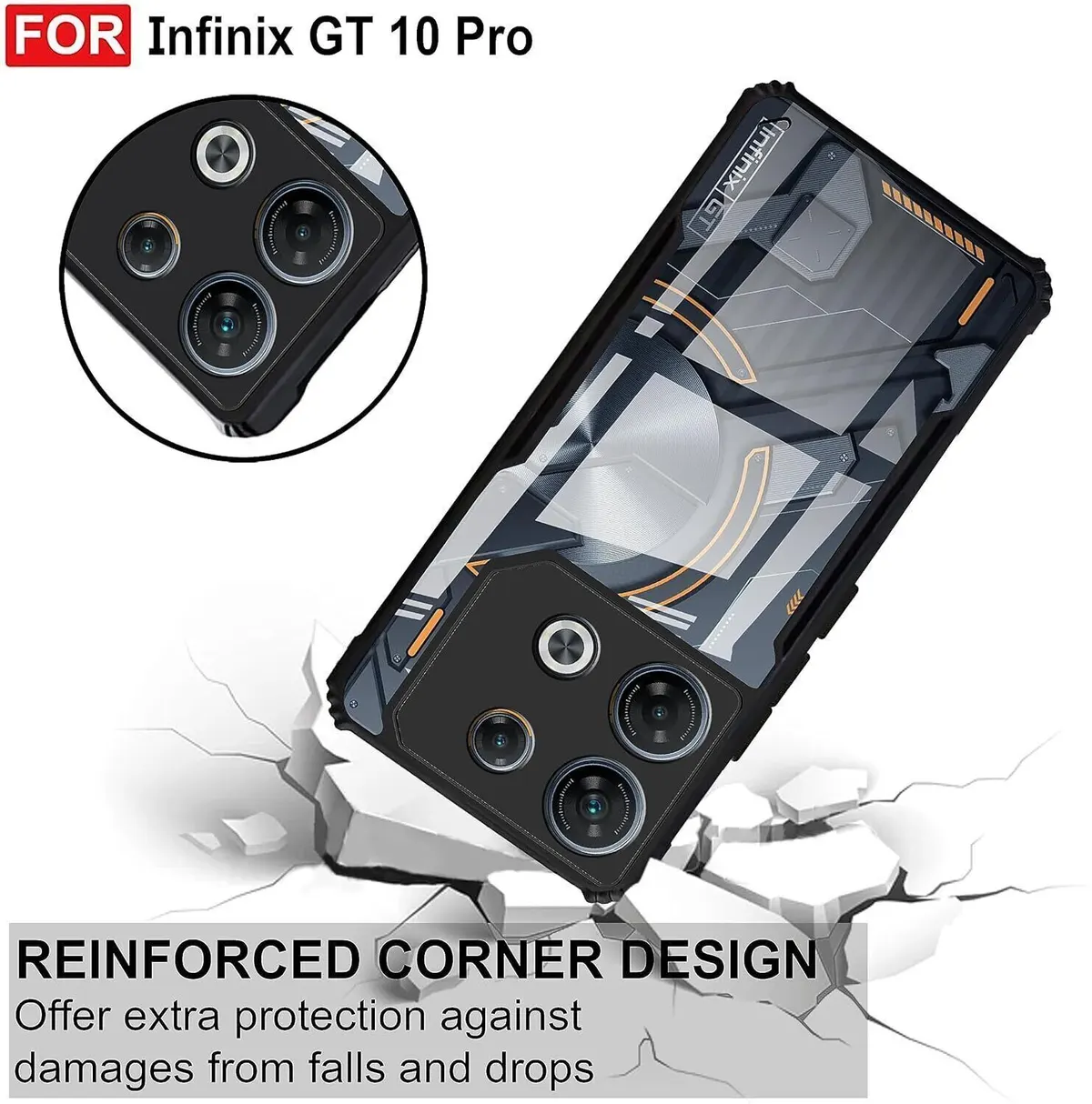 Micvir Back Cover for Infinix GT10 Pro (Transparent, Black, Shock Proof, Polycarbonate, Pack of: 1) — image 3 of 5